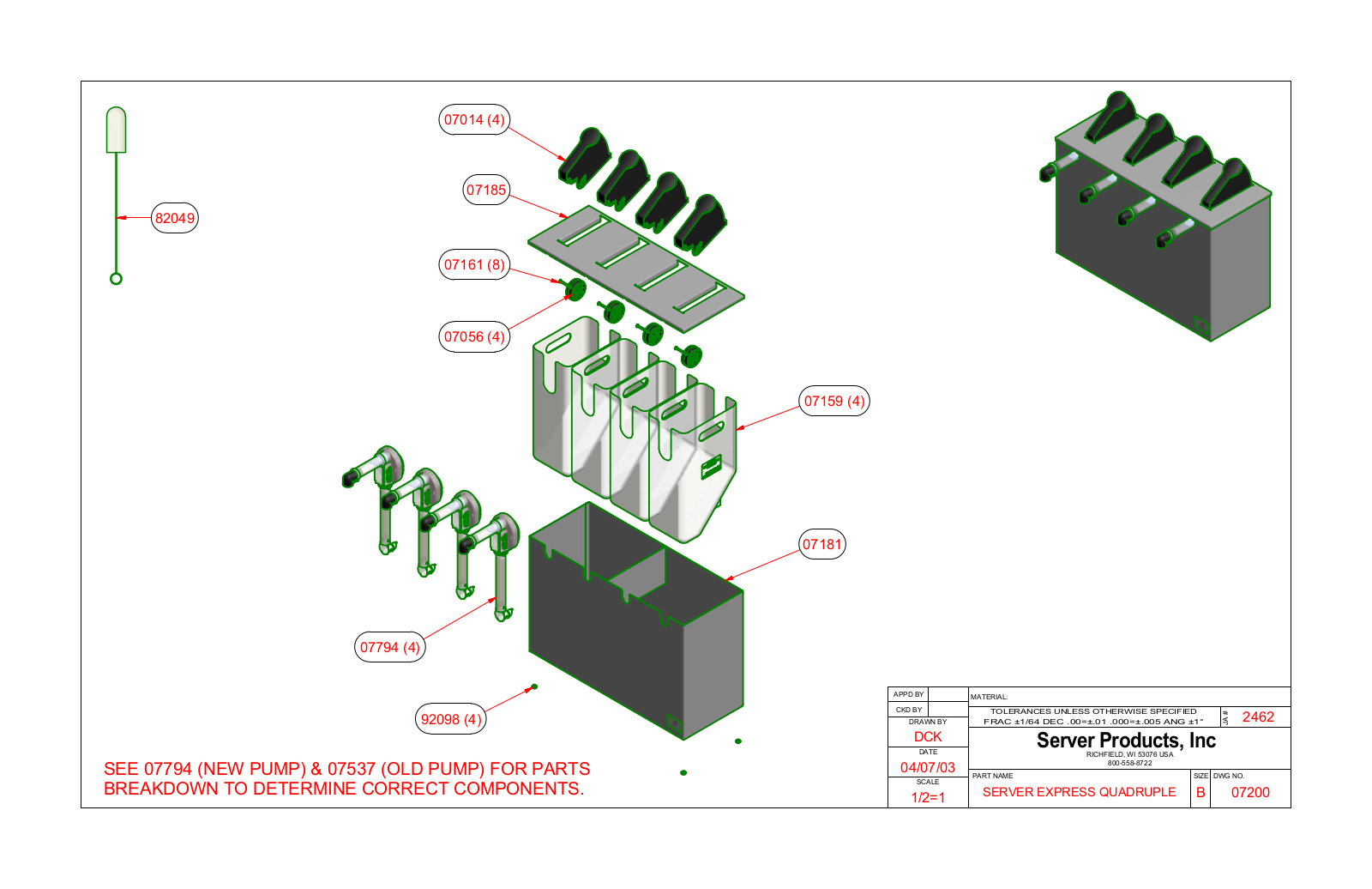 Server 07200 Parts List