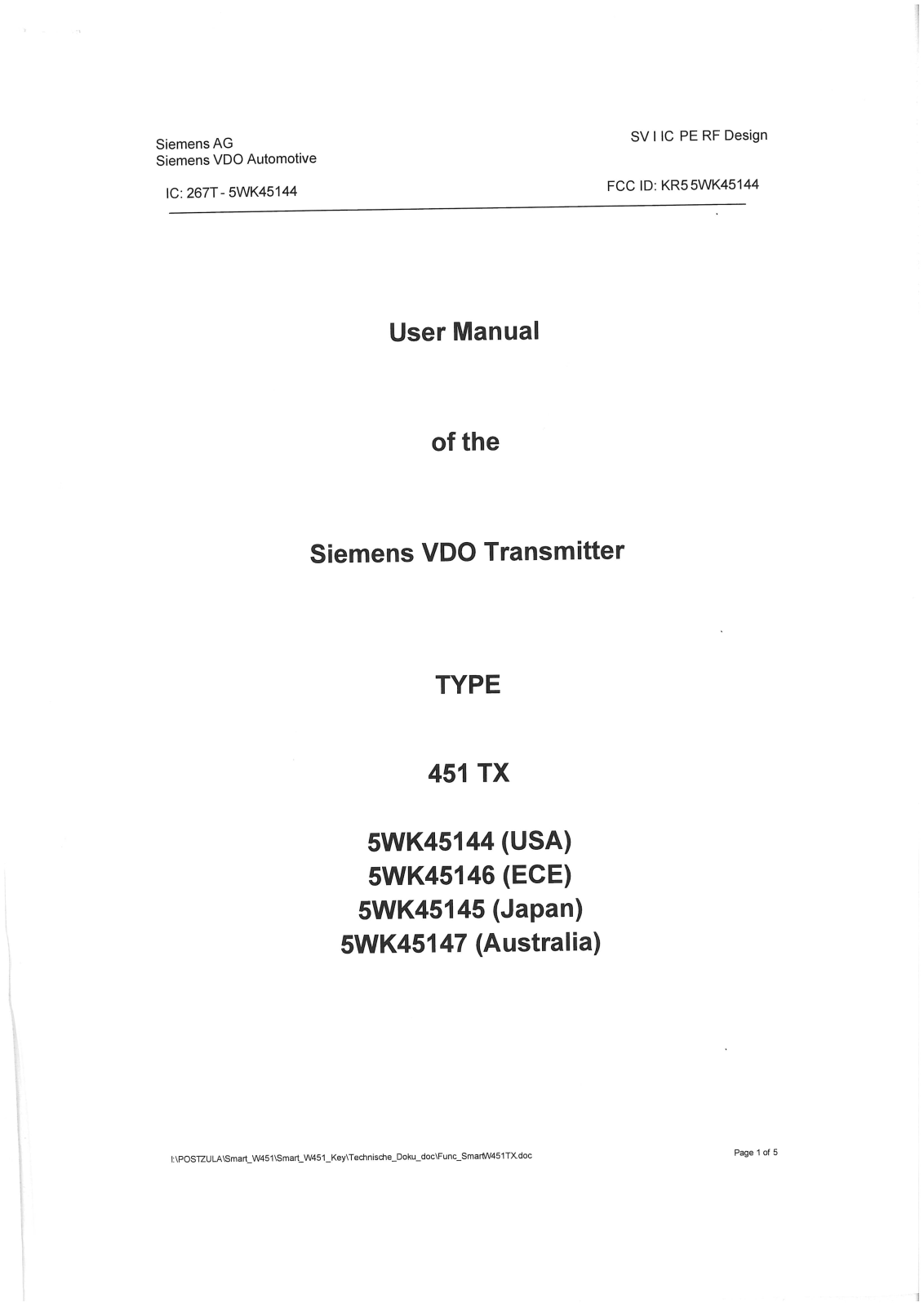 Continental Automotive 5WK45144 User Manual