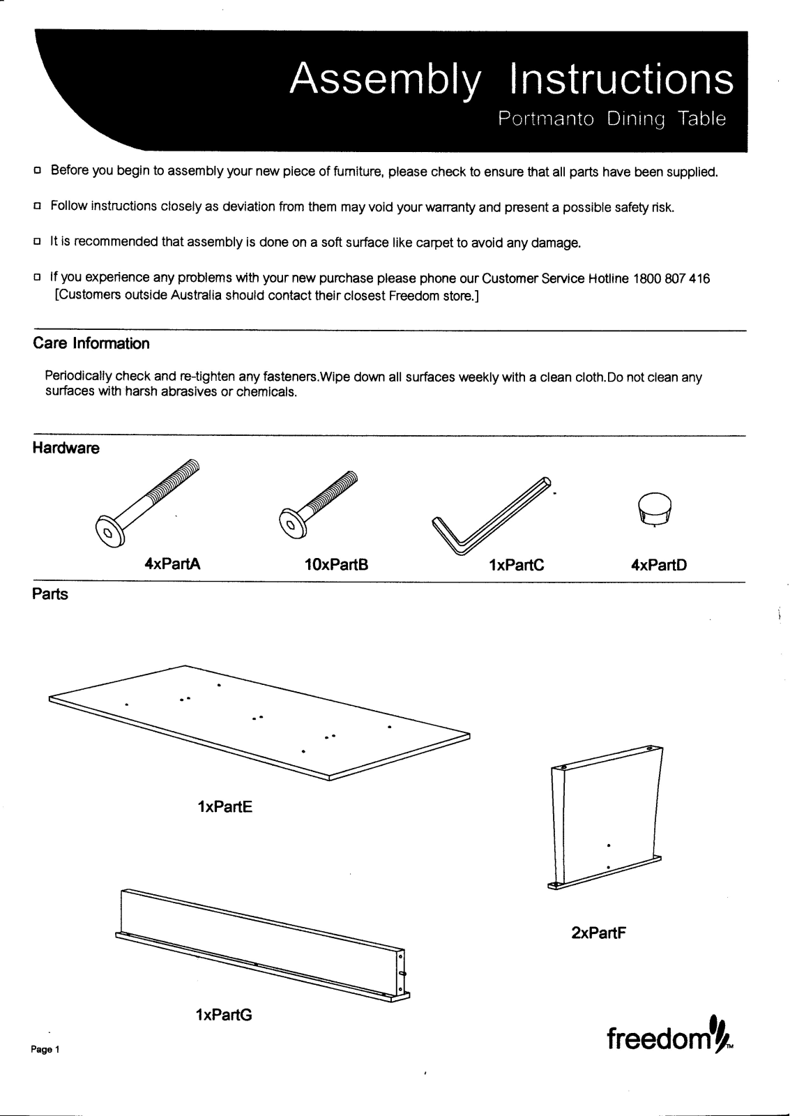 Freedom Portmanto Dining Table Assembly Instruction