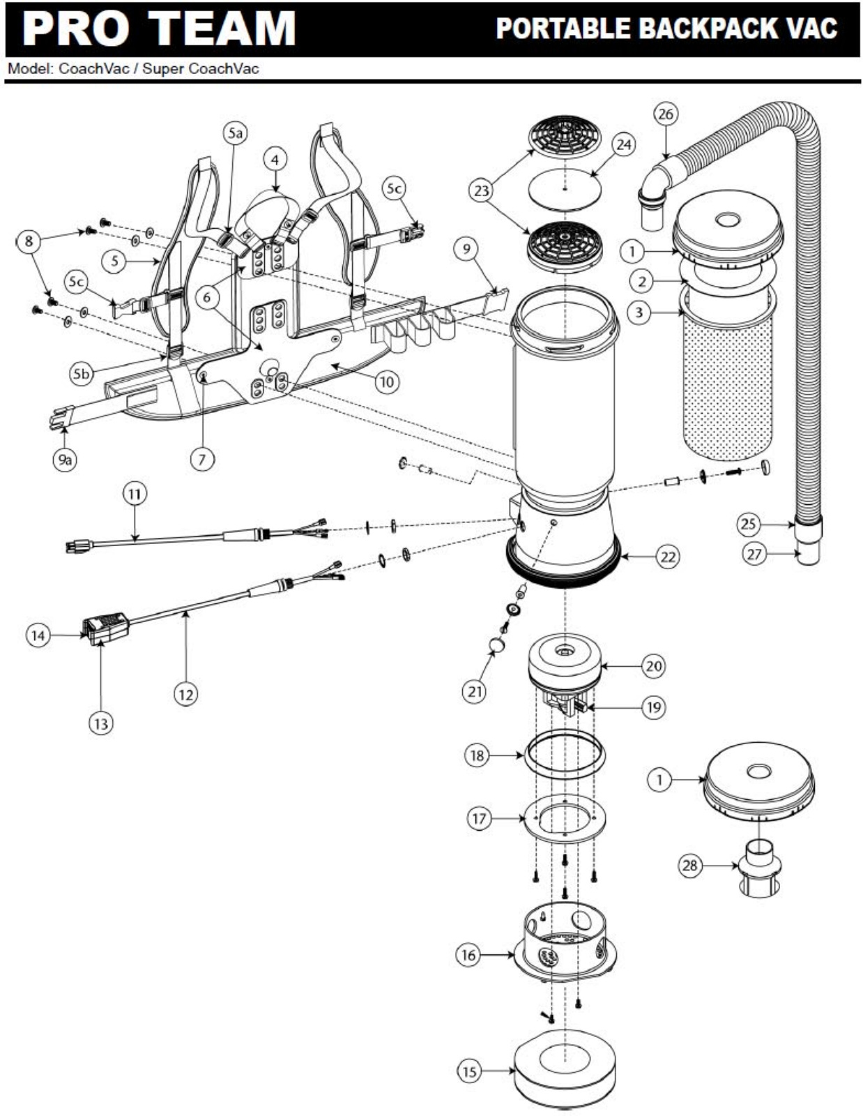 Proteam Coach Vac, Super Coach Vac Parts List