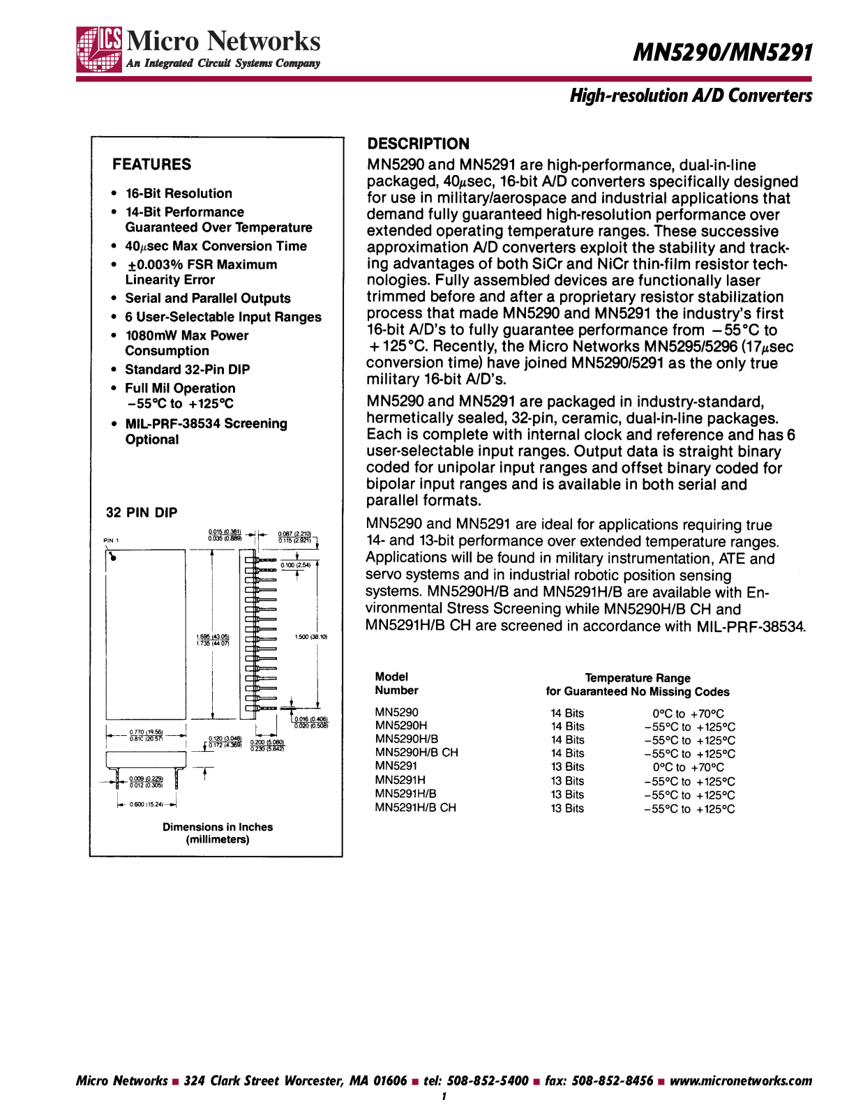 Micronetworks MN5291H-BCH, MN5290H, MN5290H-B, MN5290H-BCH, MN5291 Datasheet