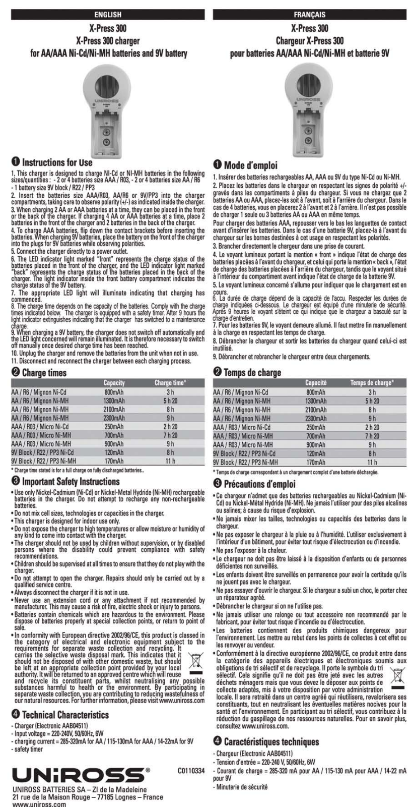 UNICROSS X-PRESS 300, X-PRESS 300 CHARGER User Manual