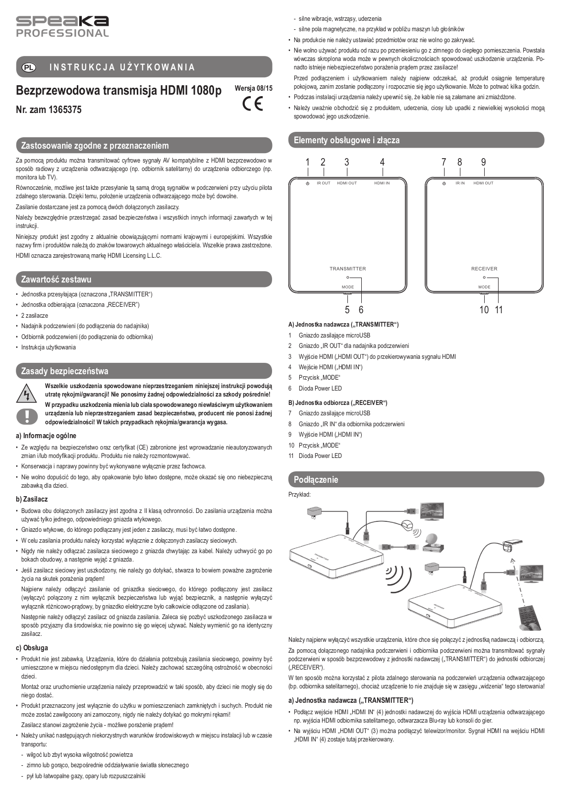 SpeaKa Professional 1365375 Instructions