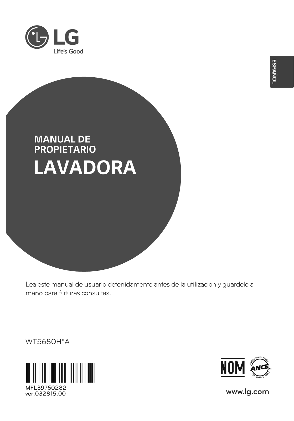 LG WT5680HVA Owner's Manual