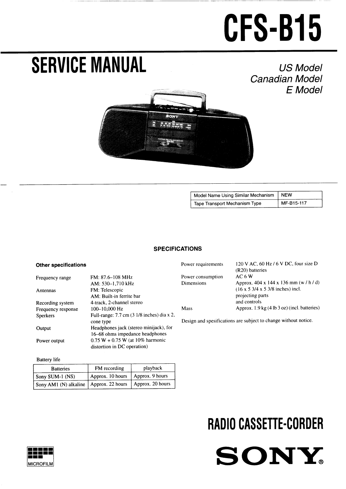 Sony CFSB-15 Service manual