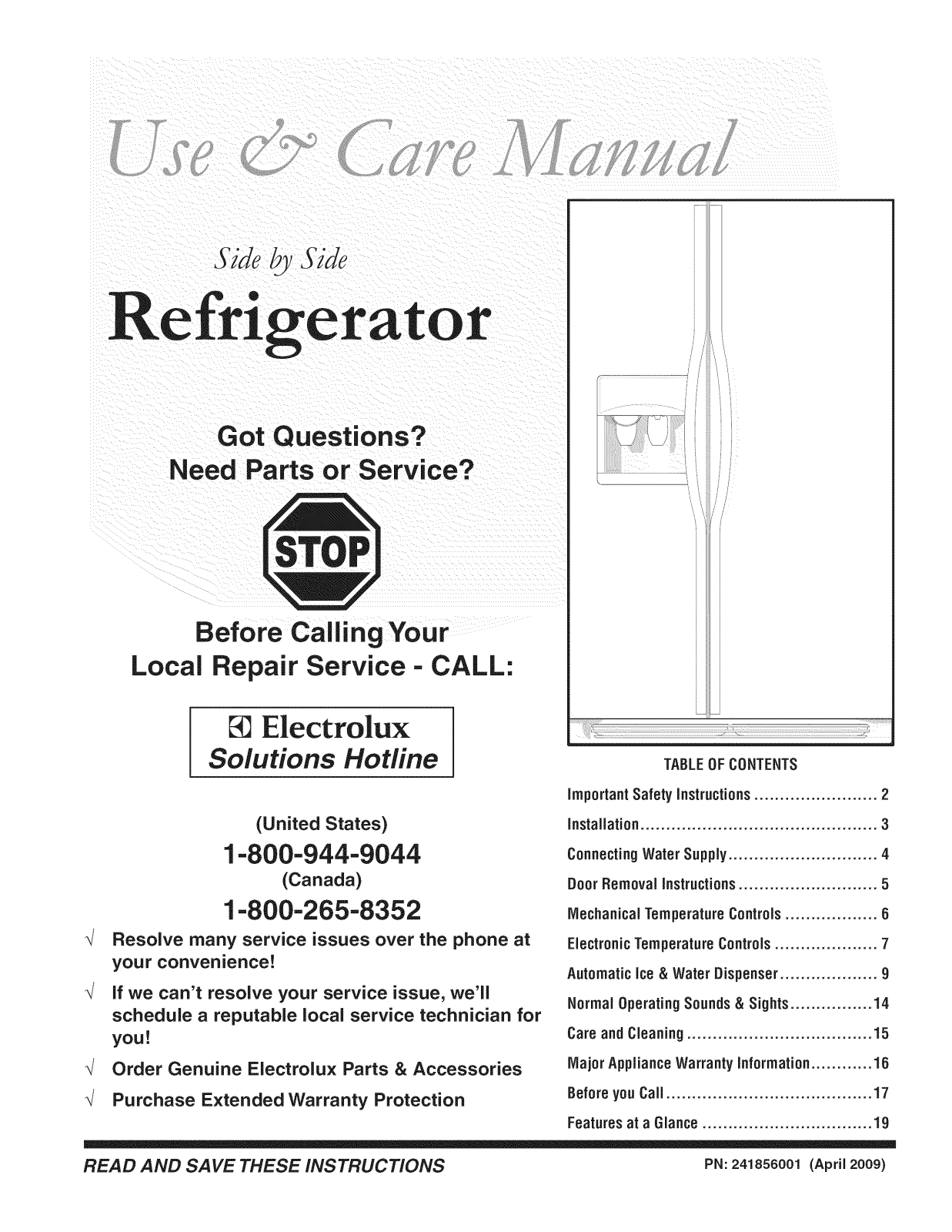 Frigidaire NMGSS263KS1, NMGSS263KS0, GLHS37EHSB8, FRS6R5ESBV, FRS6R5EMBV Owner’s Manual