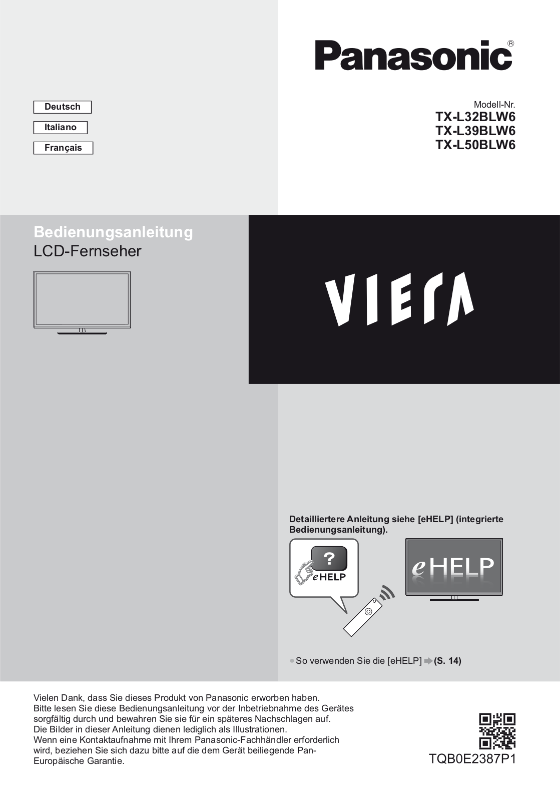 Panasonic TX-L32BLW6, TX-L50BLW6, TX-L39BLW6 User Manual