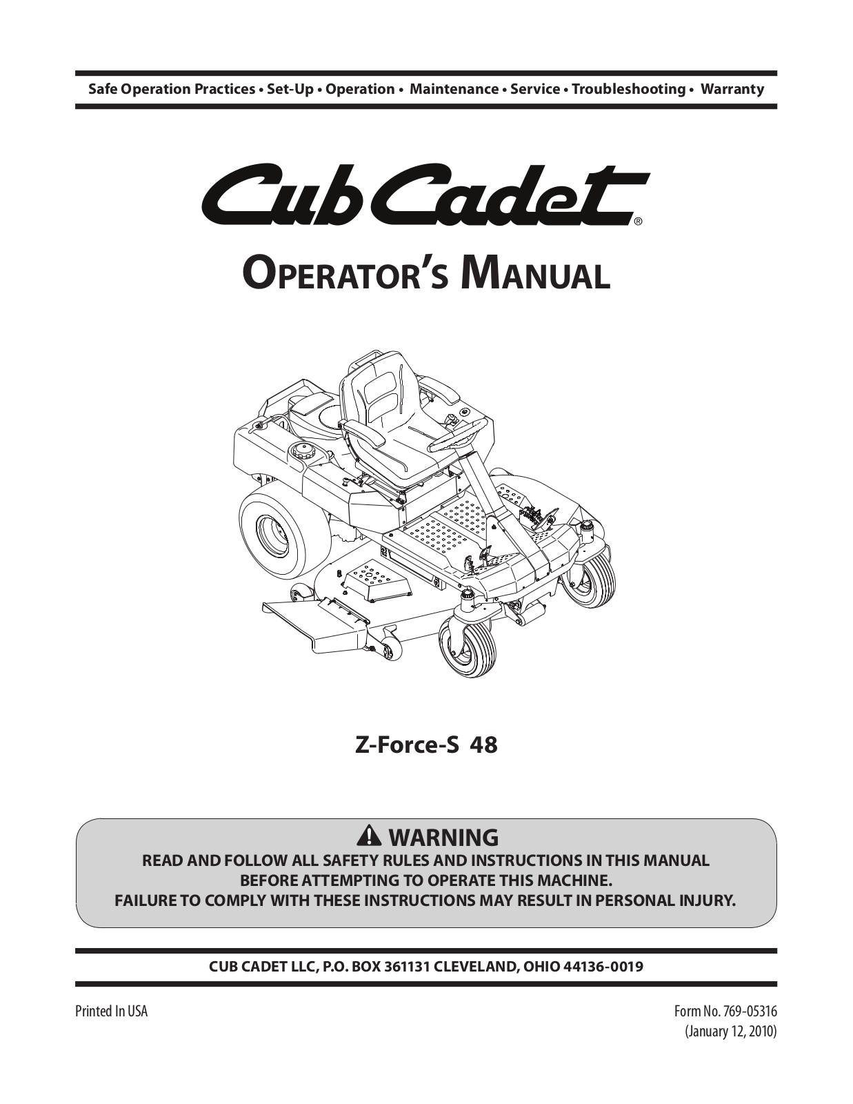 Cub Cadet Z-Force-S 48, Z-Force S 46 Operator's Manual