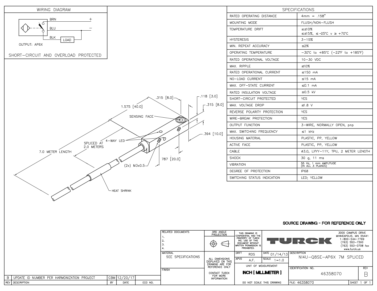 Turck NI4U-Q8SE-AP6X7MSPLICED Data Sheet