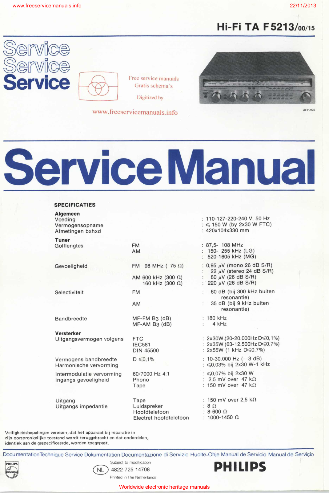 Philips f5213 Datasheet - ManualMachine.com
