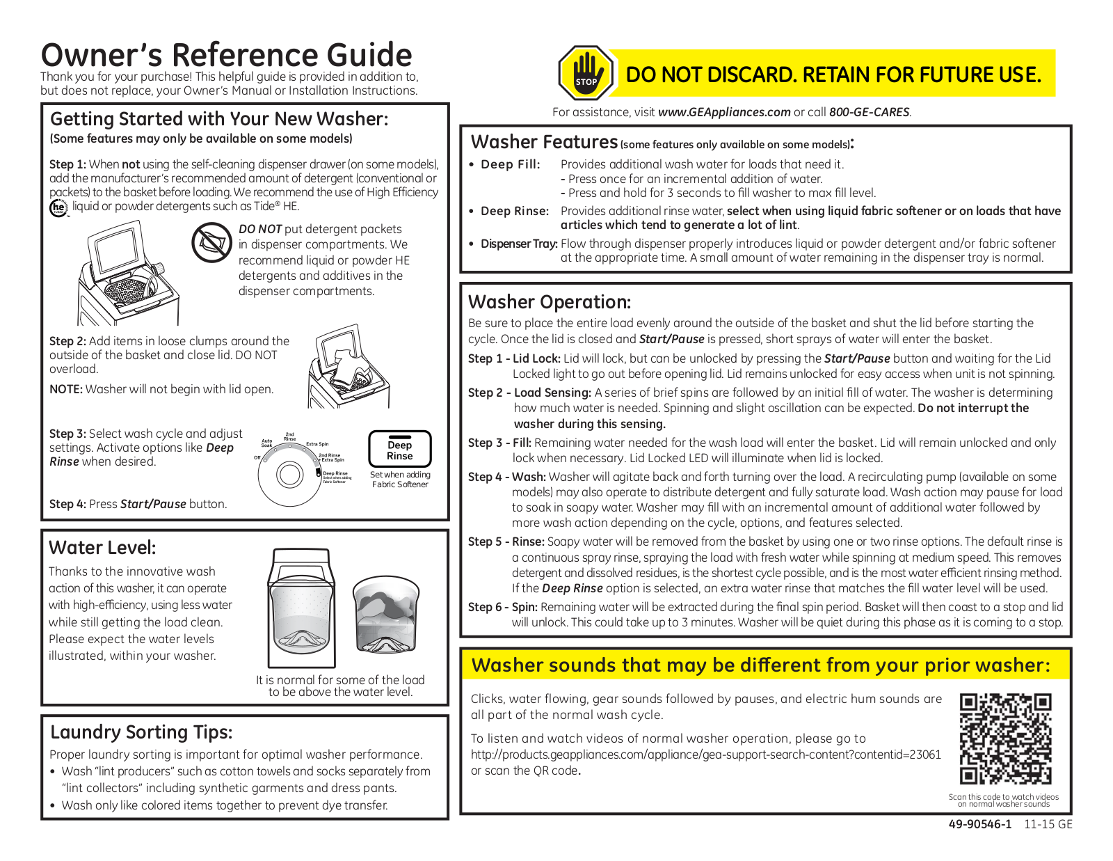 GE GTW680BSJWS, GTW680BPLDG Quick Reference Guide