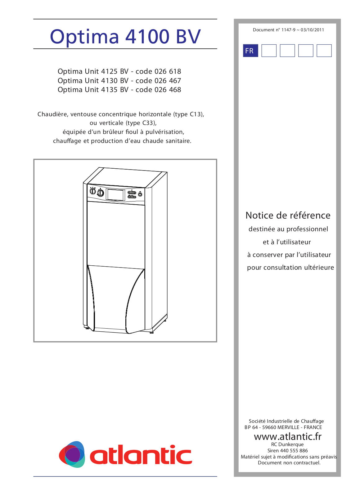 ATLANTIC OPTIMA UNIT 4100 B-BV User Manual