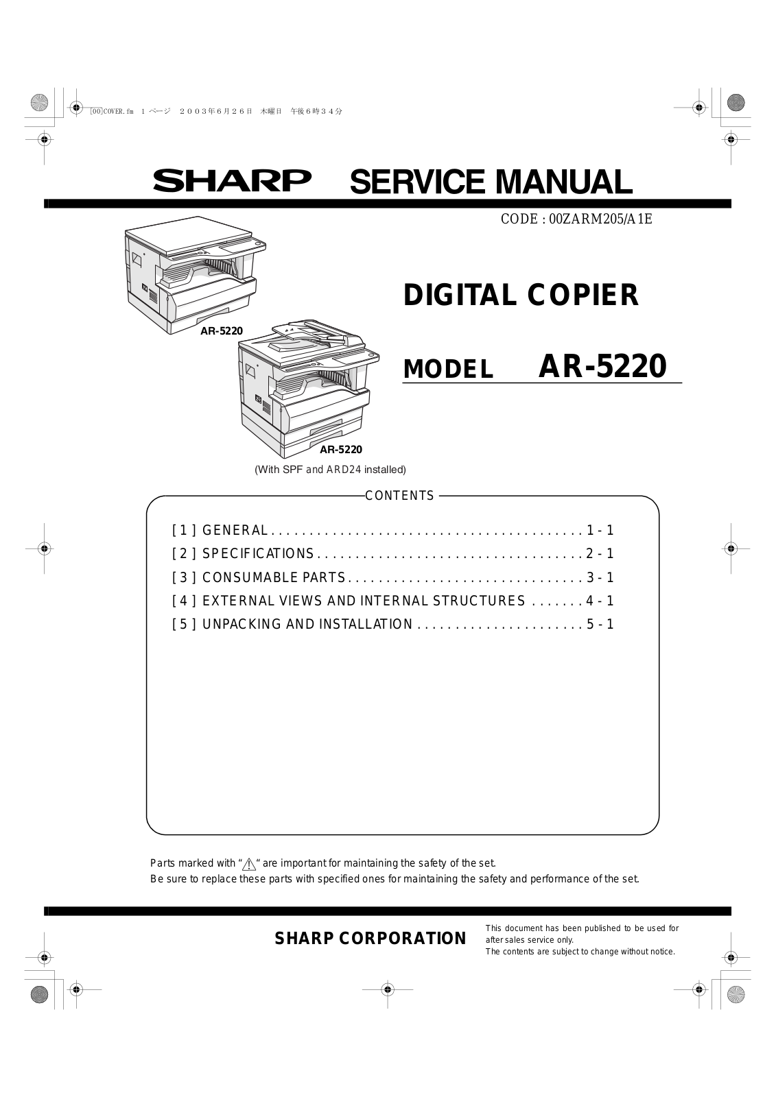 SHARP AR-5220 Service Manual