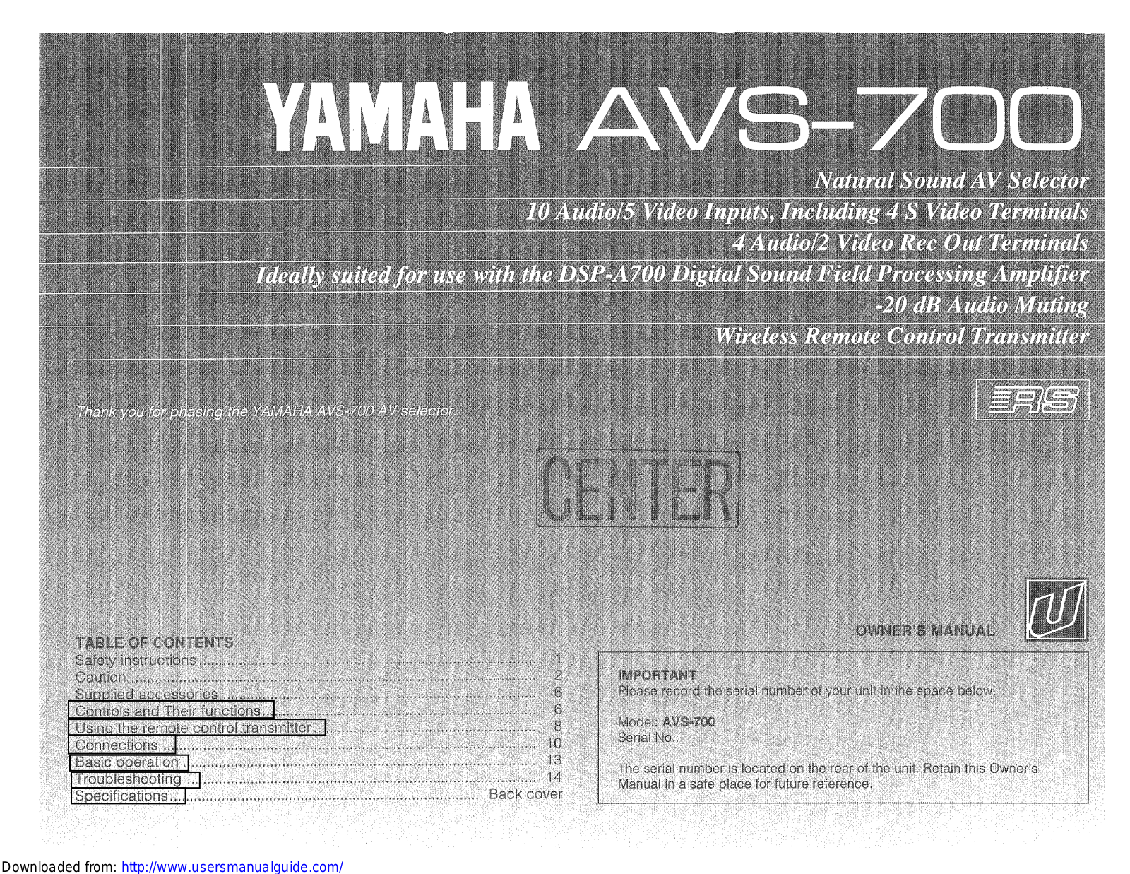 Yamaha Audio AVS-700 User Manual