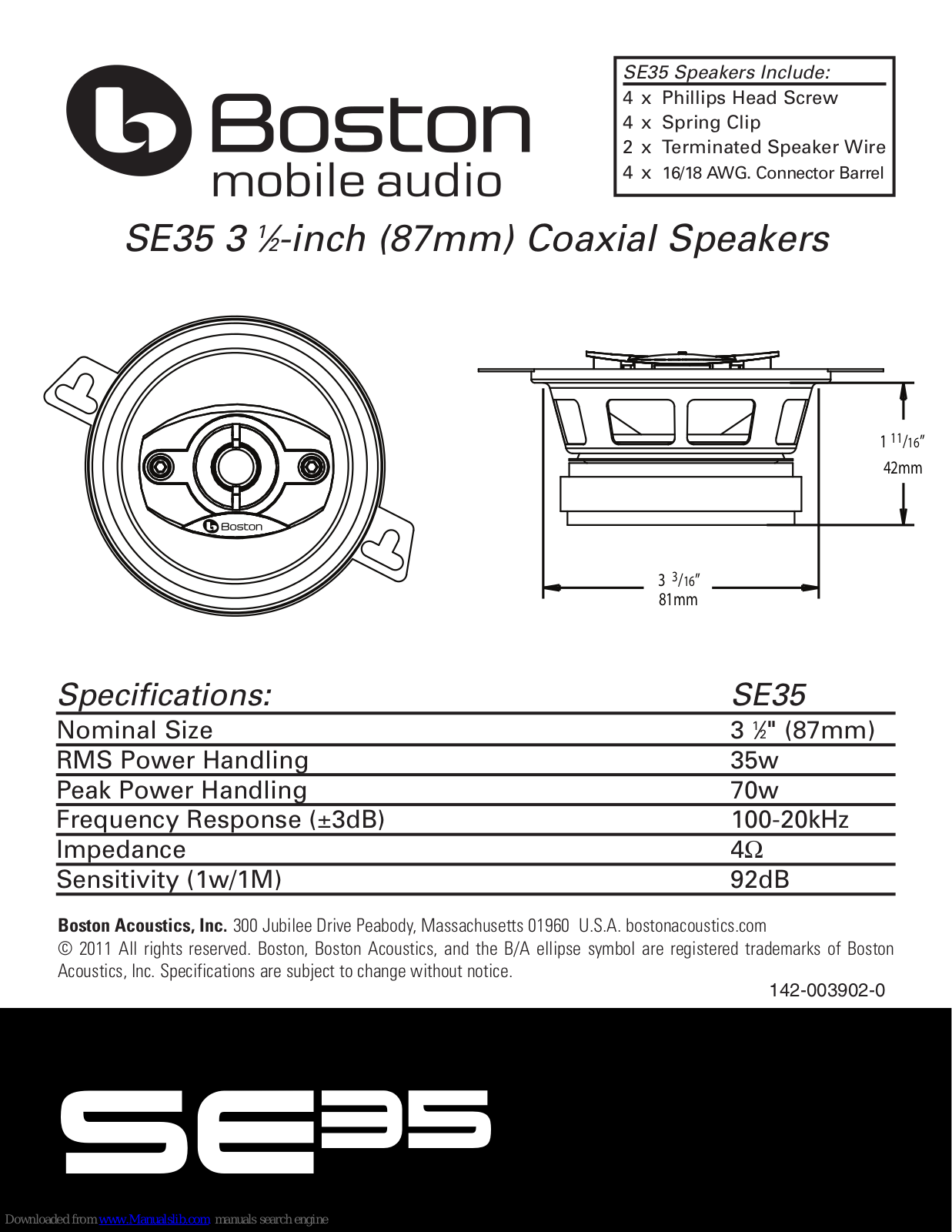 Boston Acoustics SE35 Specifications