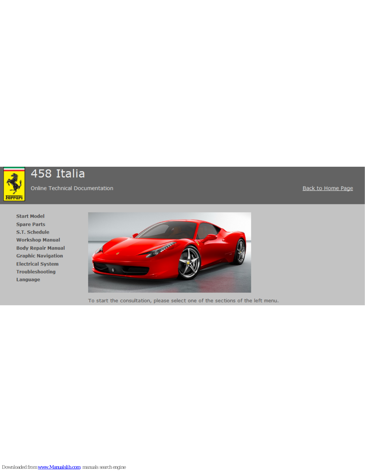 Ferrari 458 Italia Technical Documentation Manual