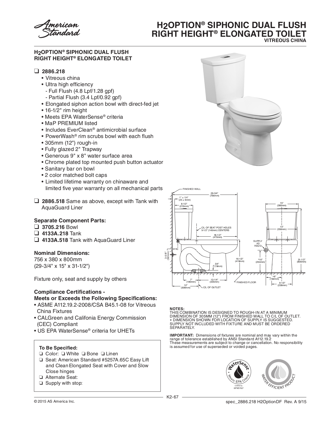 American Standard ASD11262 Specifications - ManualMachine.com