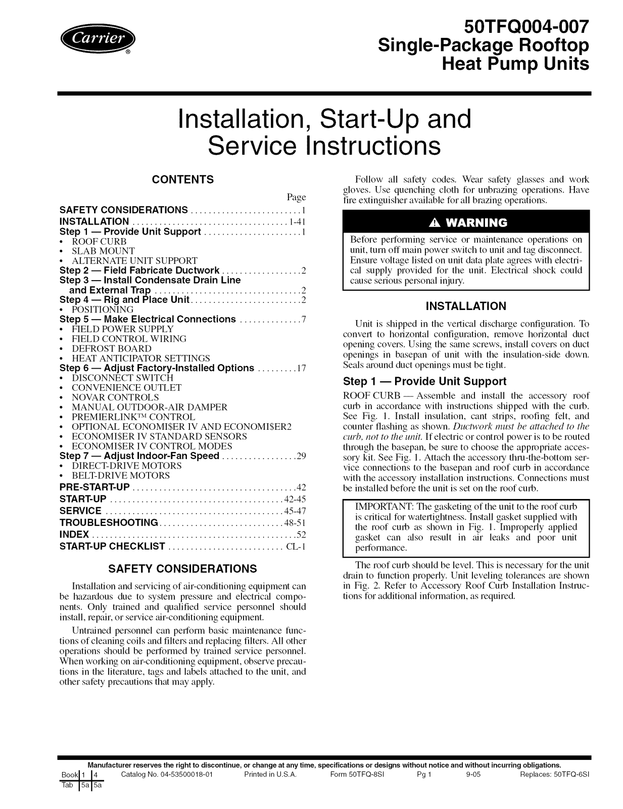 Carrier 50TFQ004-007 User Manual