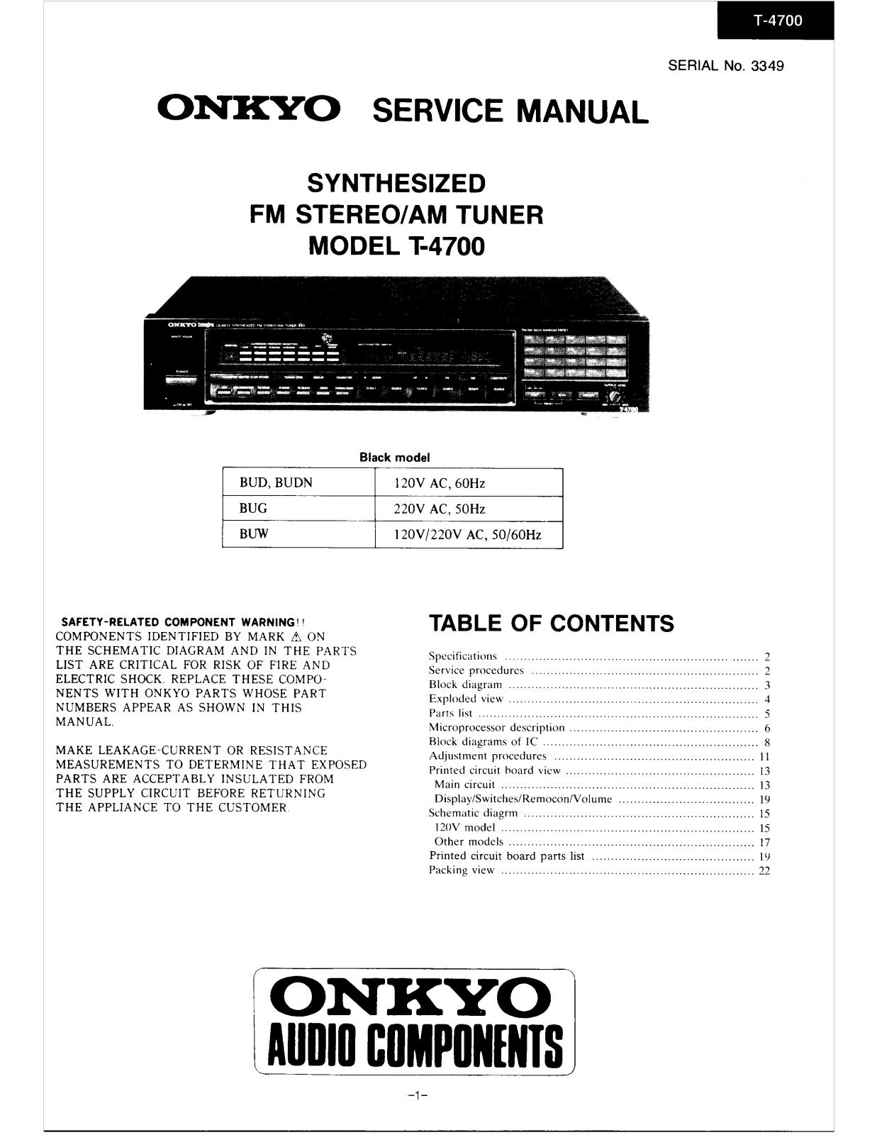 Onkyo T-4700 Service manual