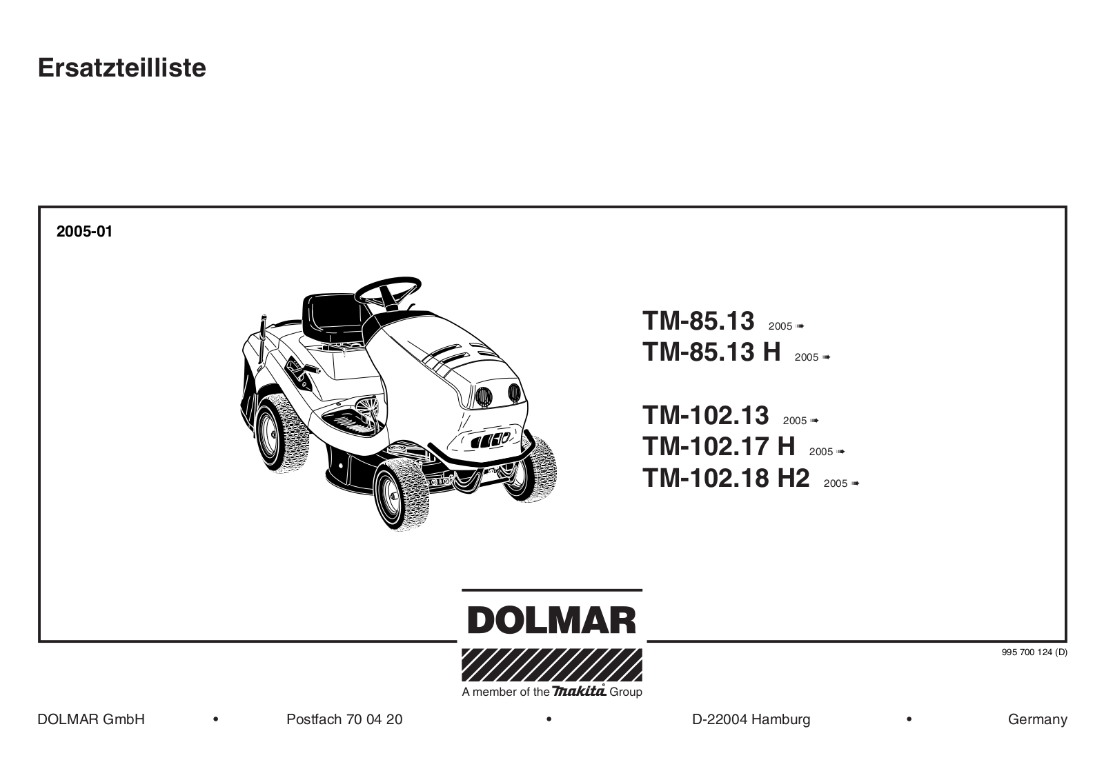 Dolmar TM-102.17 H, TM-85.13, TM-102.18 H2, TM-102.13, TM-85.13 H Spare Parts List