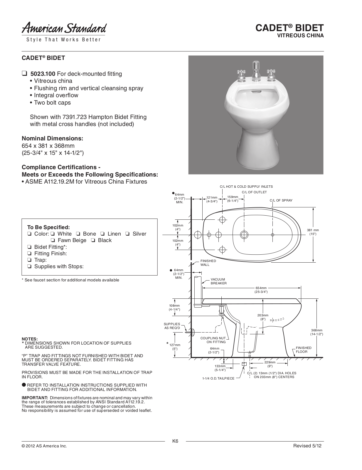 American Standard ASD7843 Specifications - ManualMachine.com