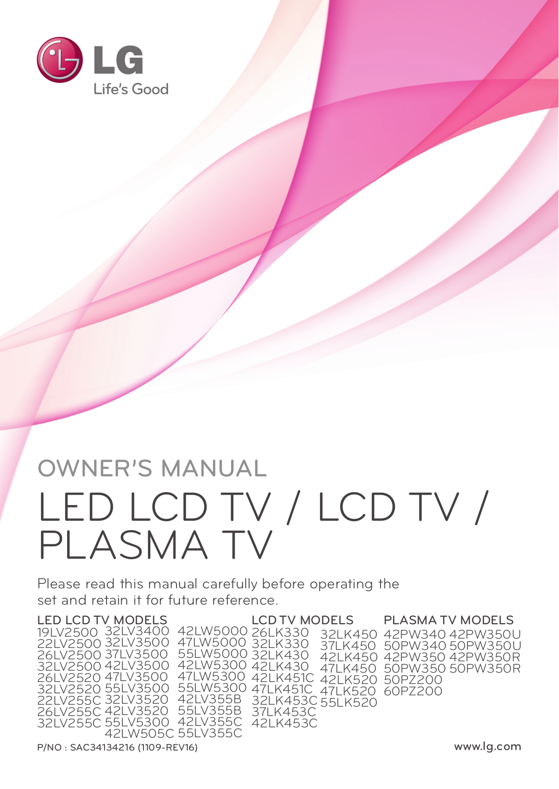 LG 50PW340 User Manual