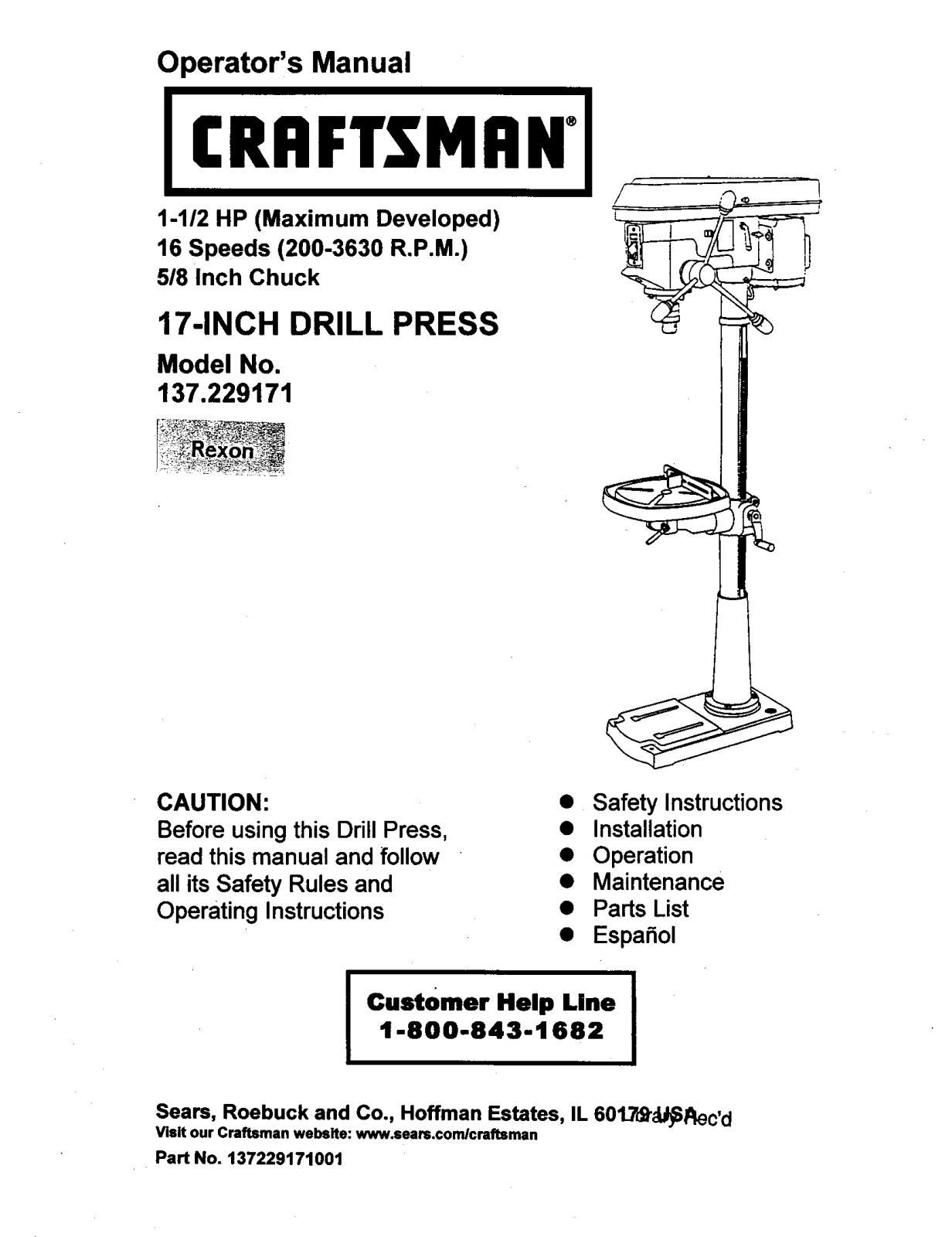 Craftsman 137.229171 User Manual