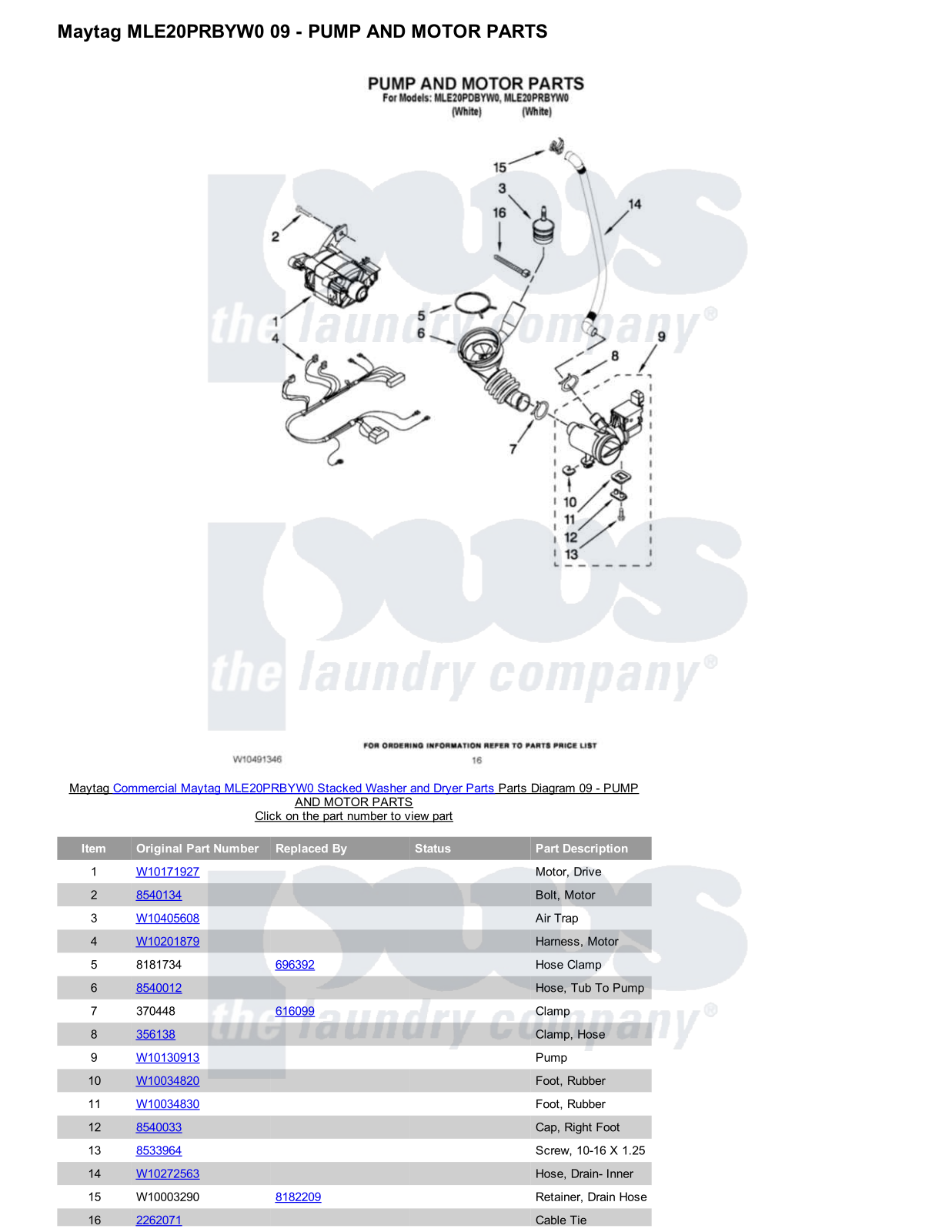 Maytag MLE20PRBYW0 Stacked and Parts Diagram