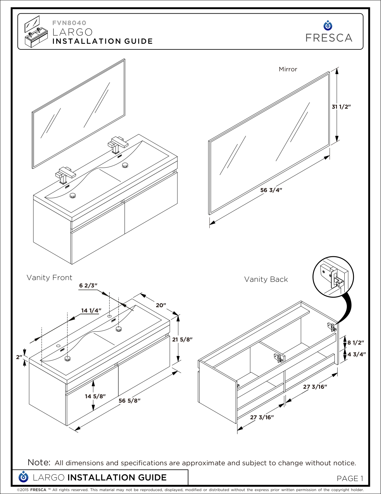 Fresca FVN8040WH Installation Manual