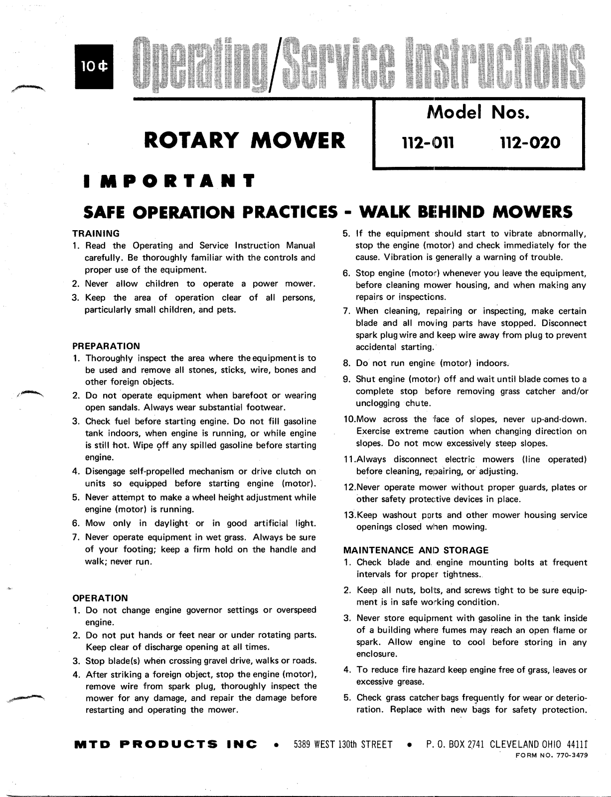 MTD 112-011 User Manual