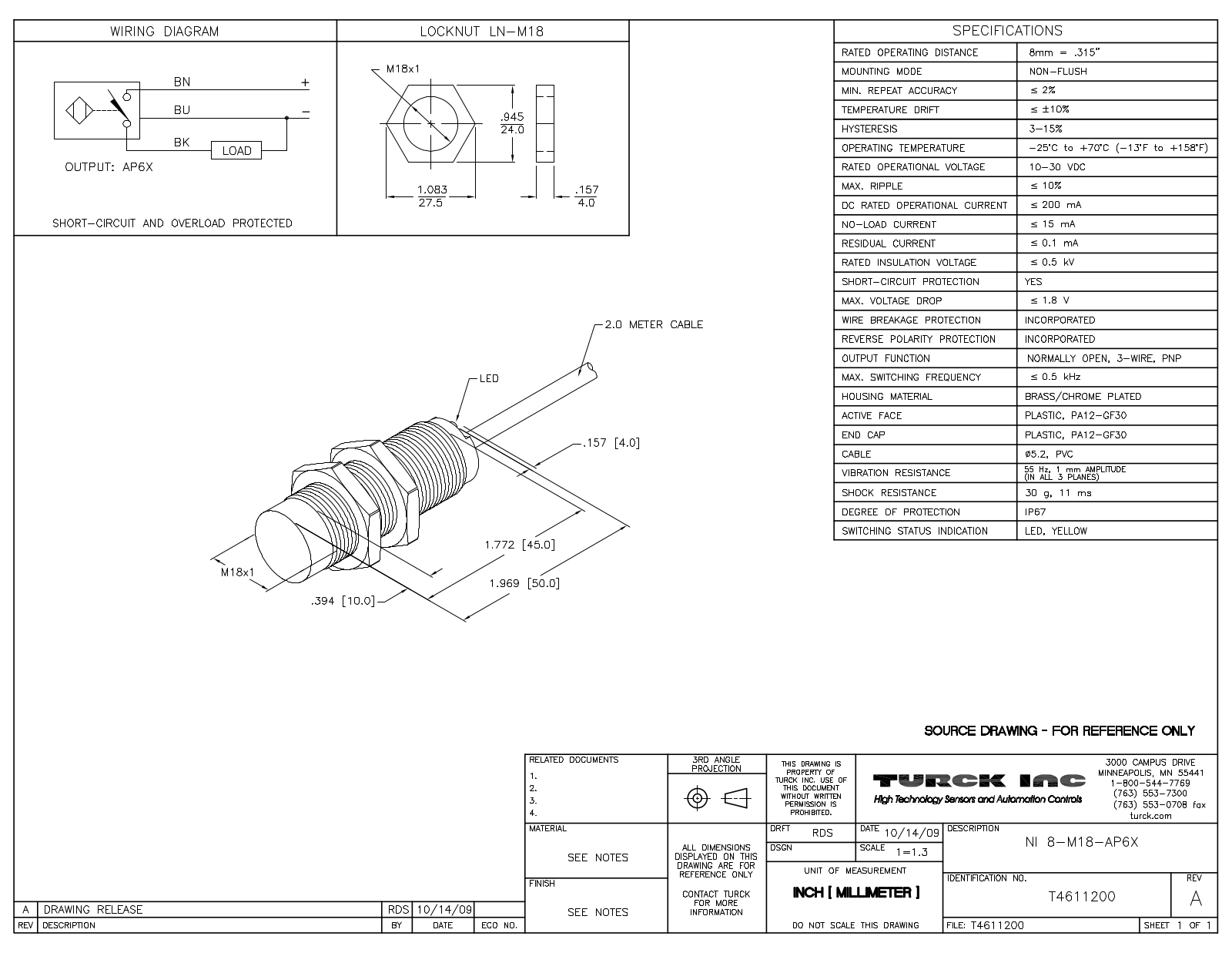 Turck NI8-M18-AP6X Data Sheet