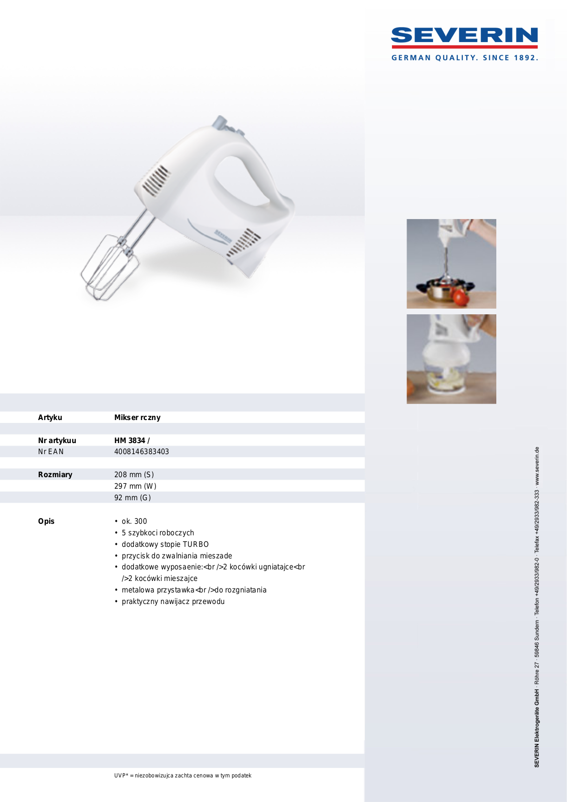 Severin HM 3834 DATASHEET