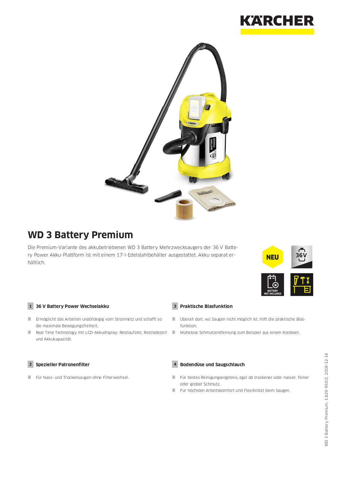 KARCHER WD 3 Battery Premium Technical data