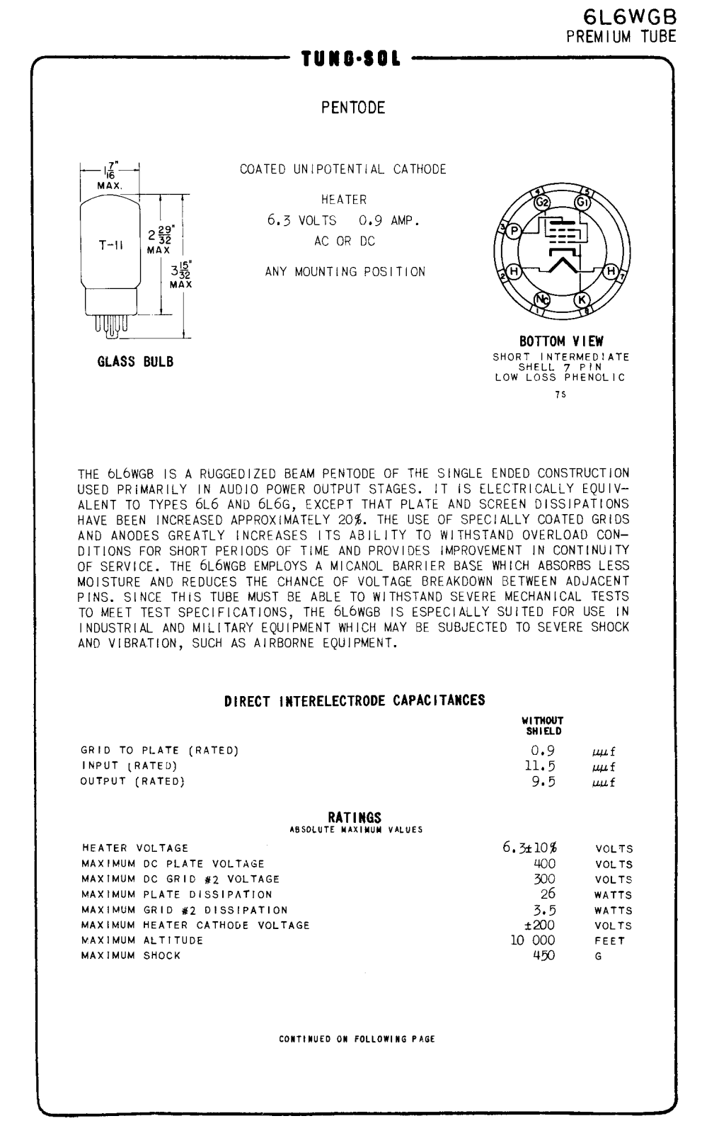 tungsol 6l6wgb DATASHEETS