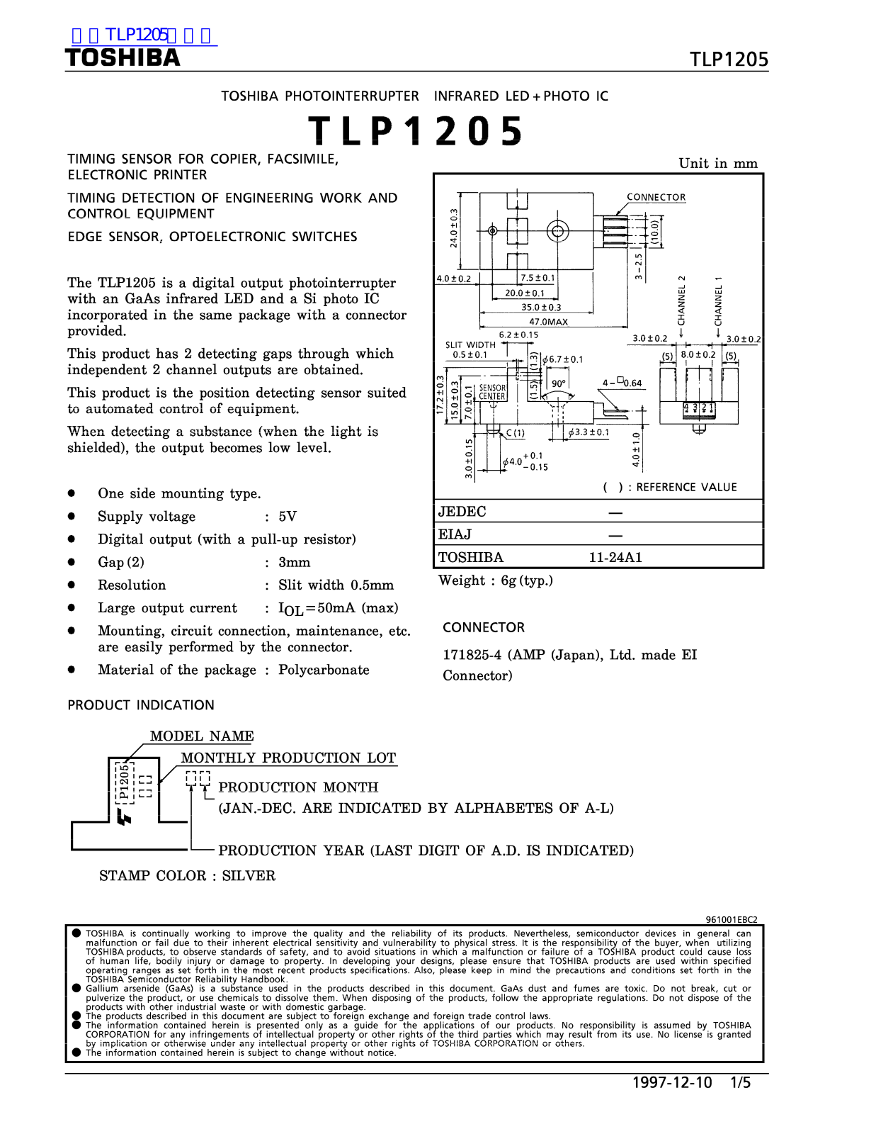 TOSHIBA TLP1205 Technical data