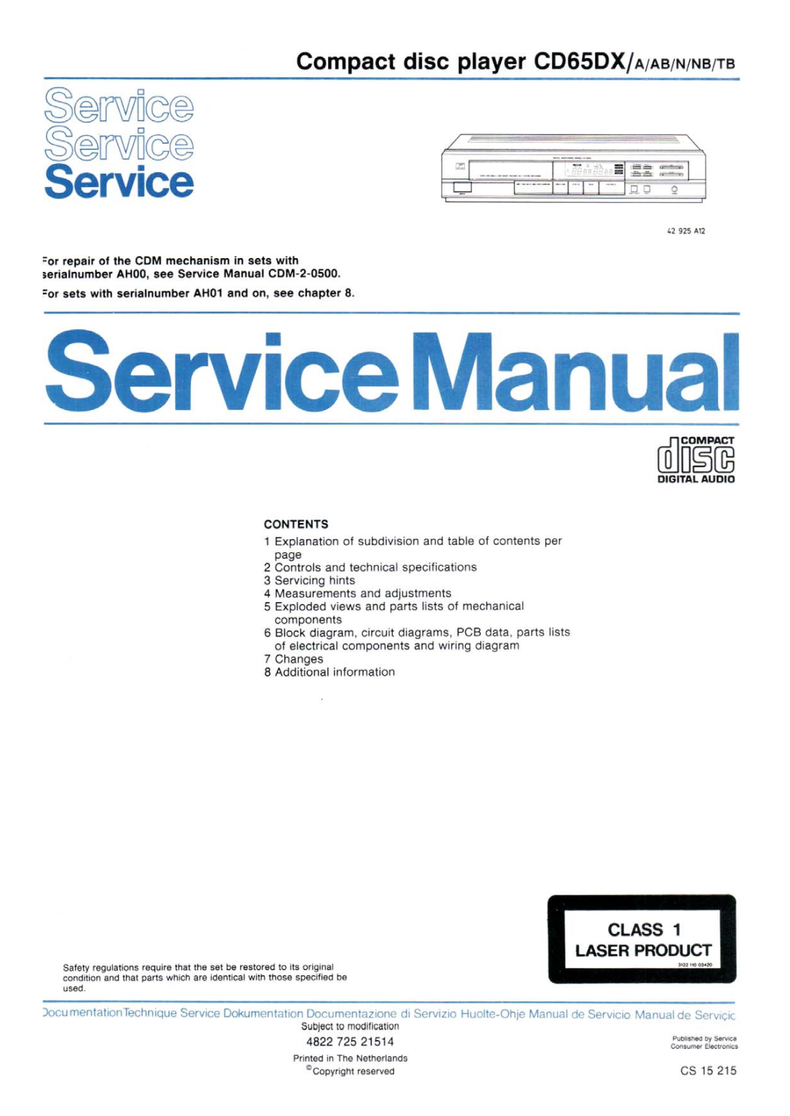 Marantz CD-65-DX Service Manual