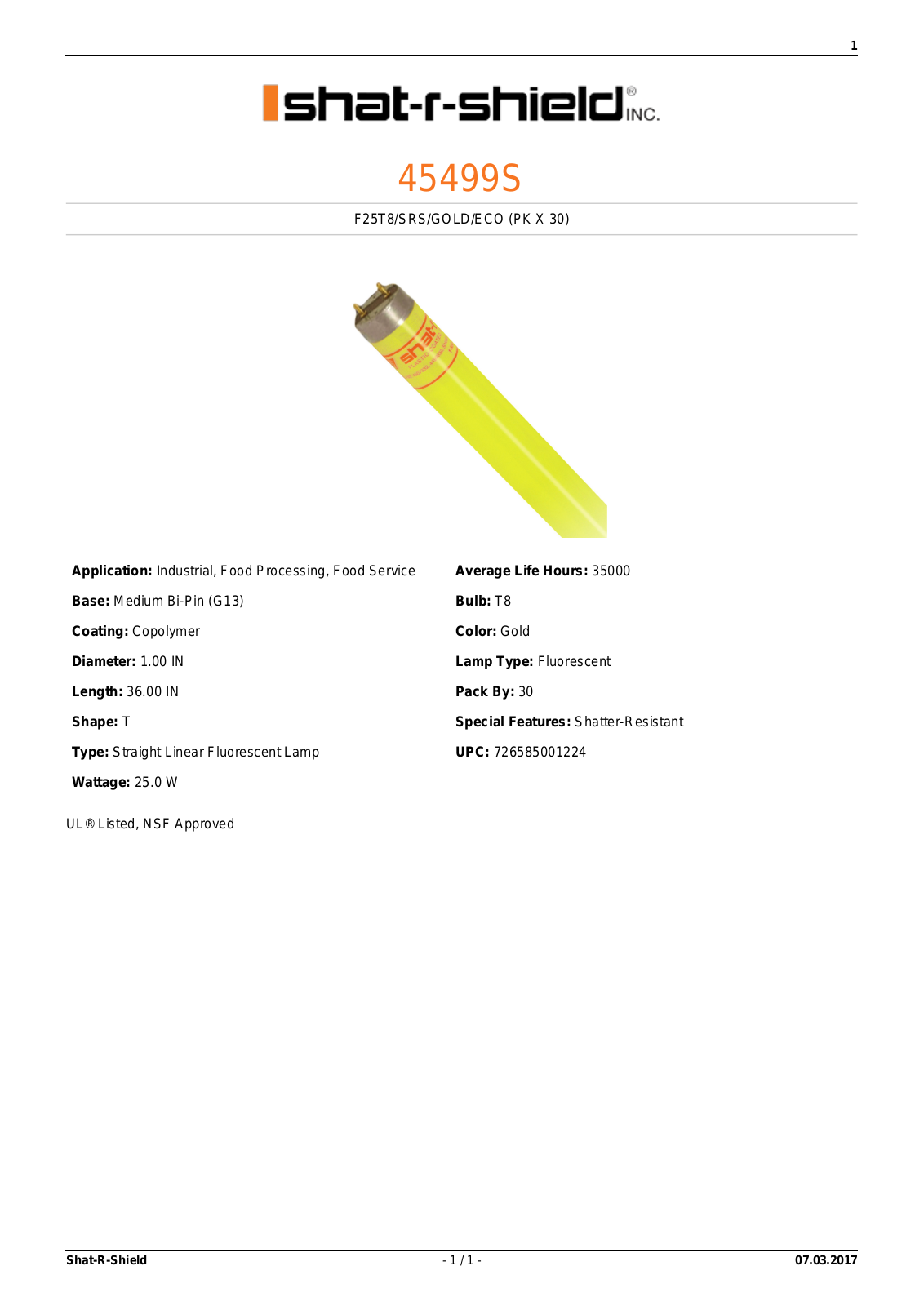 Shat-R-Shield 45499S Data sheet