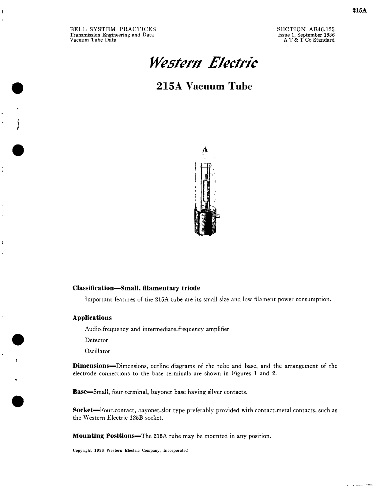 Western Electric 215-A Brochure