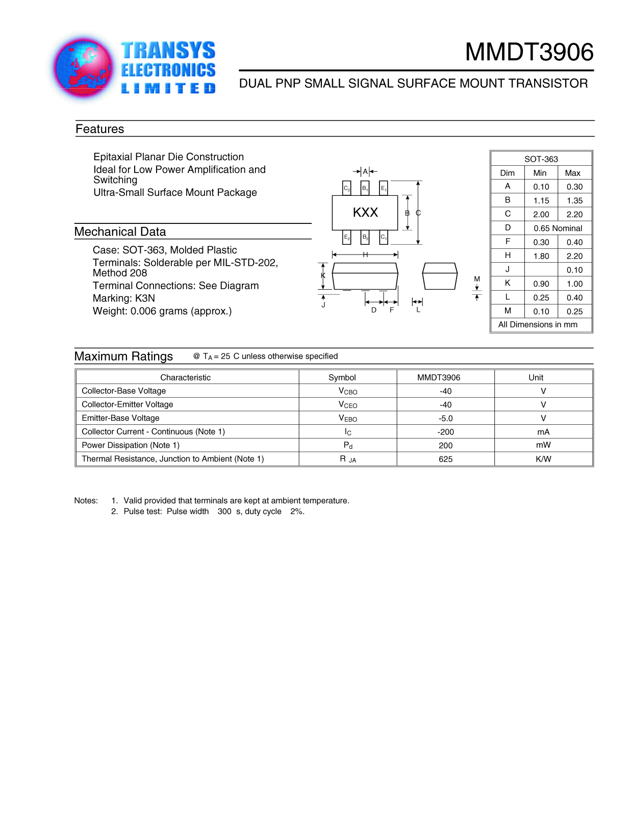 TEL MMDT3906 Datasheet