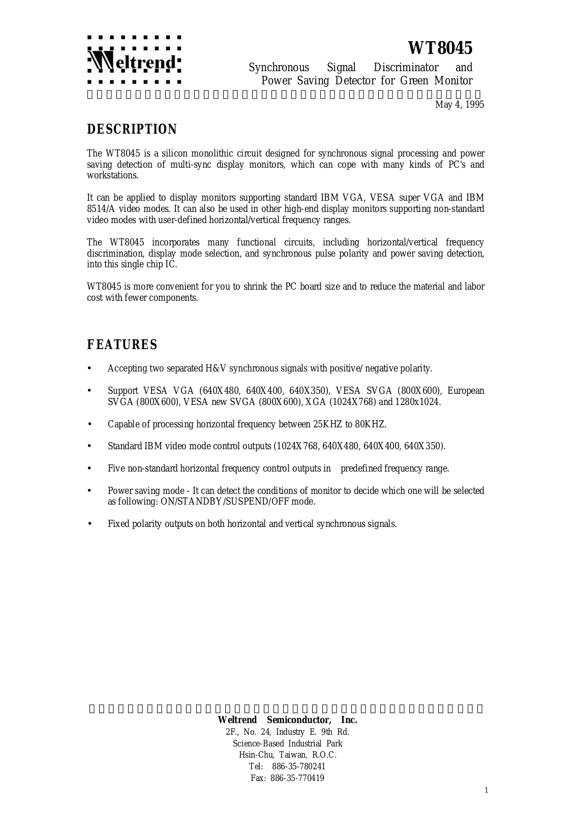 WELTREND WT8045N32, WT8045N28P8, WT8045N28P7, WT8045N28P6, WT8045N28P5 Datasheet