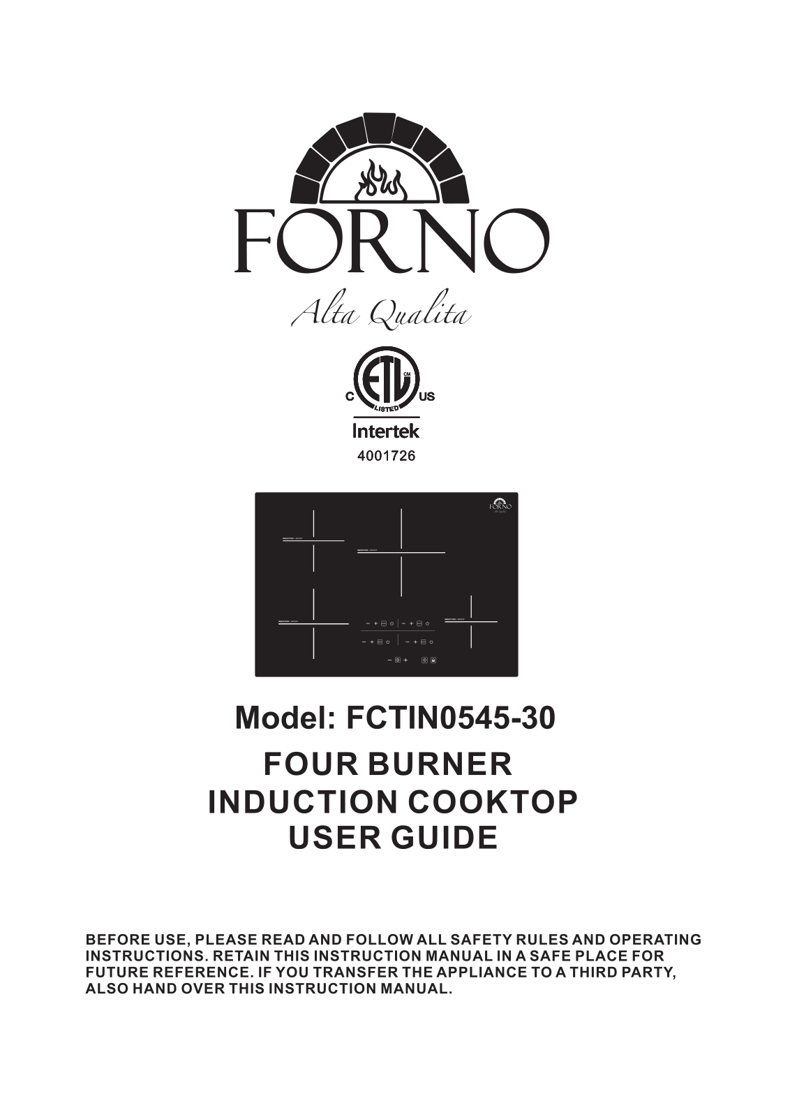 Forno FCTIN054530 INSTALLATION INSTRUCTIONS AND OPERATION MANUAL