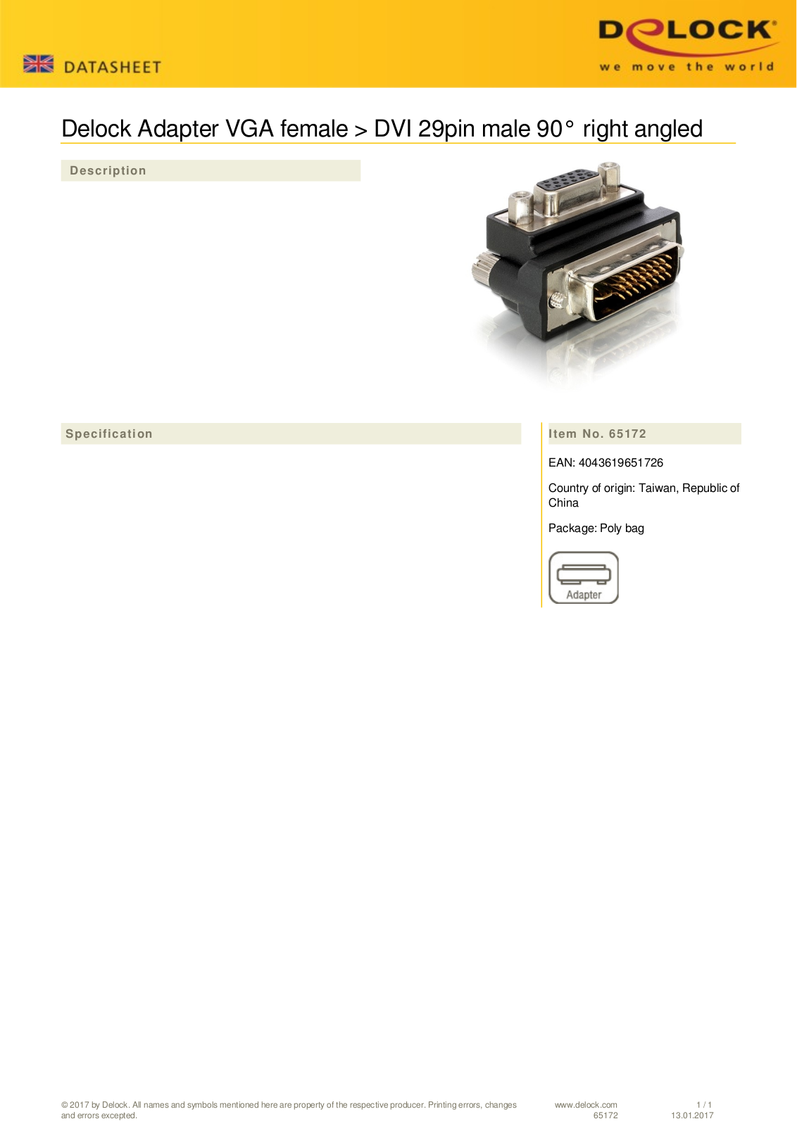 DeLOCK DVI-VGA adapter User Manual