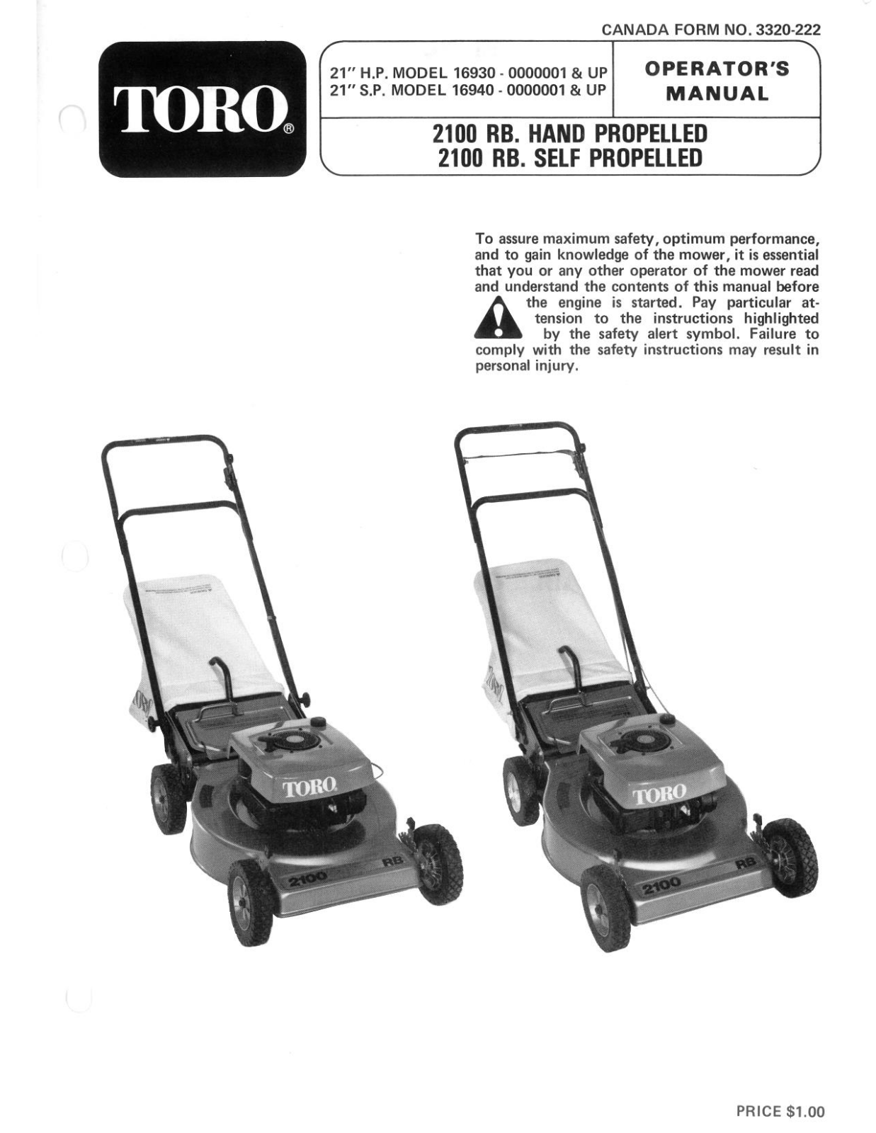 Toro 16930, 16940 Operator's Manual