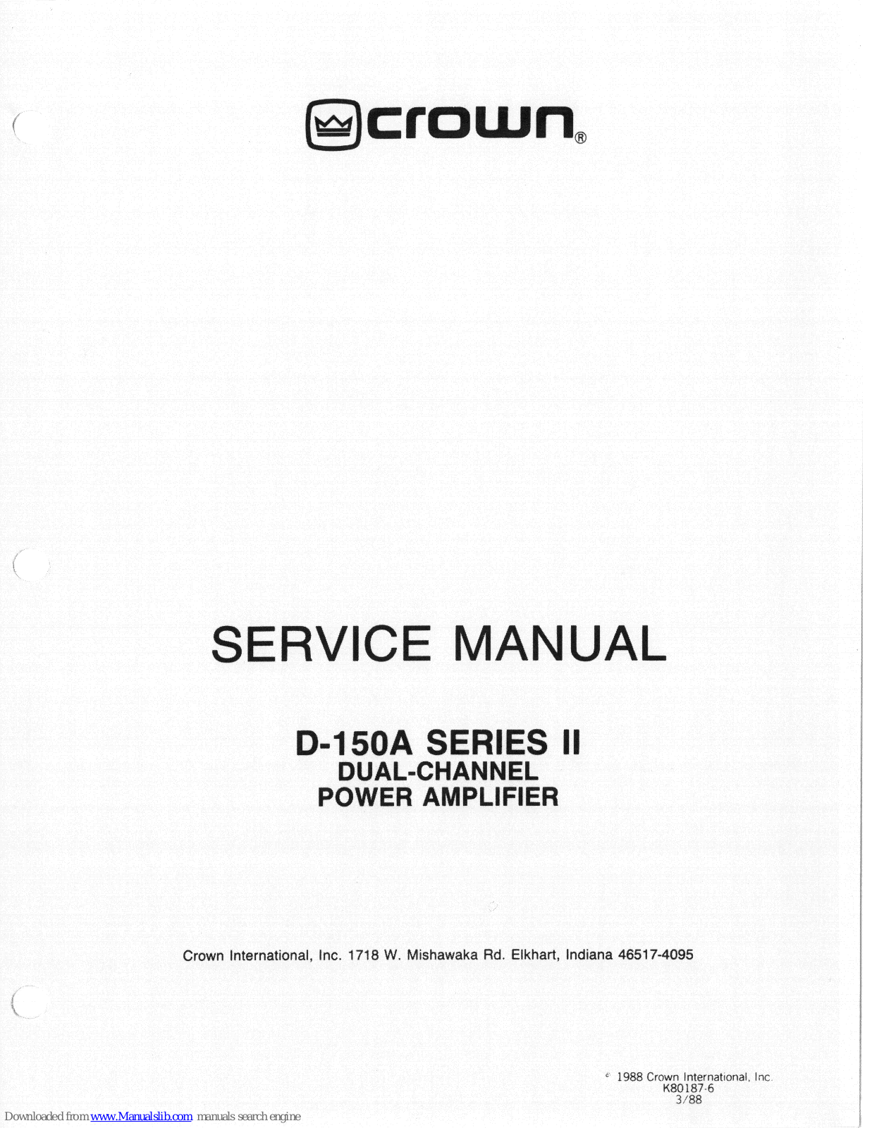 Crown D-150A series II Service Manual