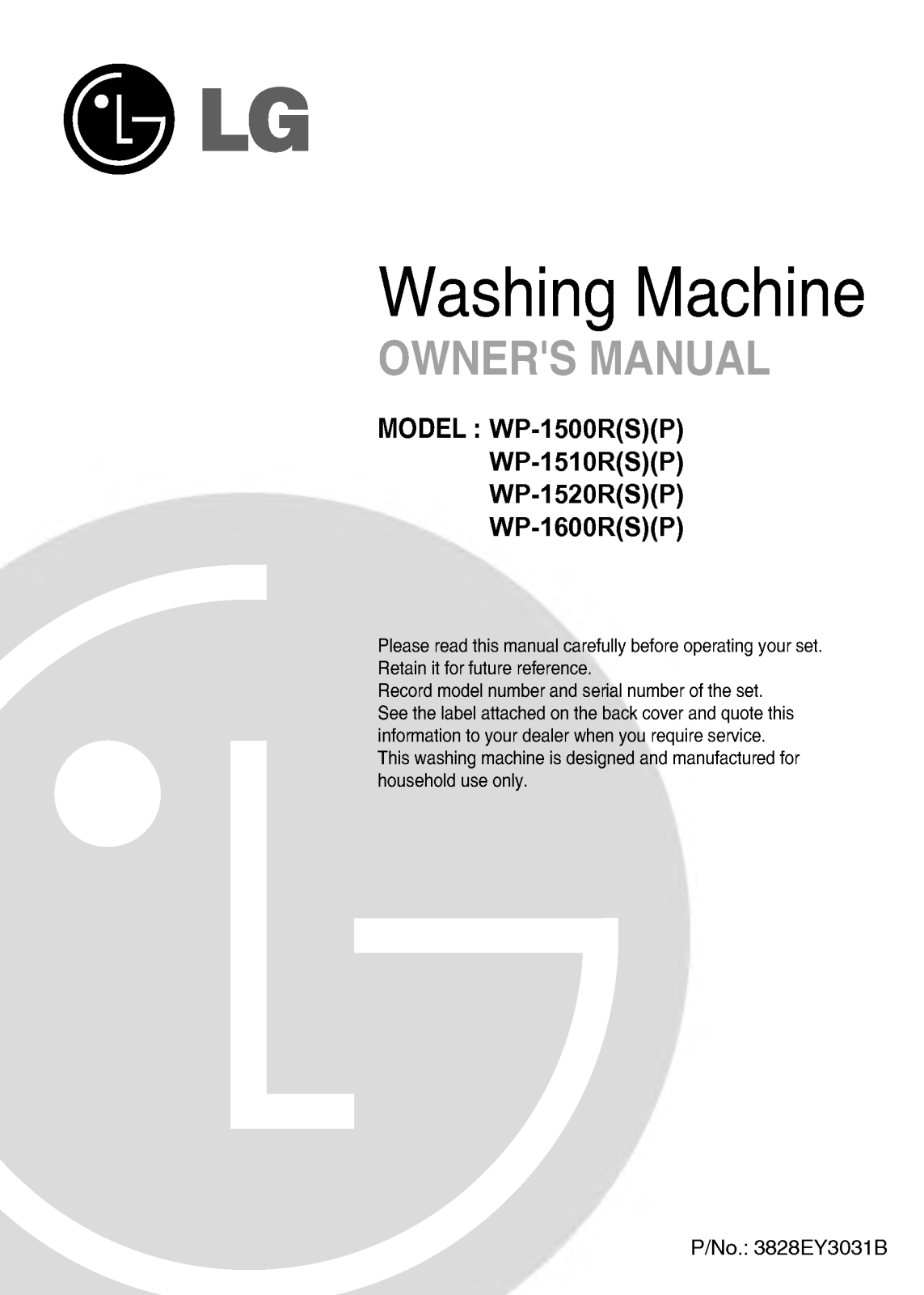 LG WP-1500R, WP-1510R, WP-1600R, WP-1520R User Manual