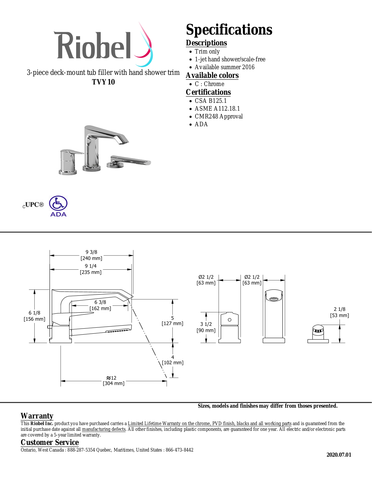 Riobel TVY10C Specifications - ManualMachine.com