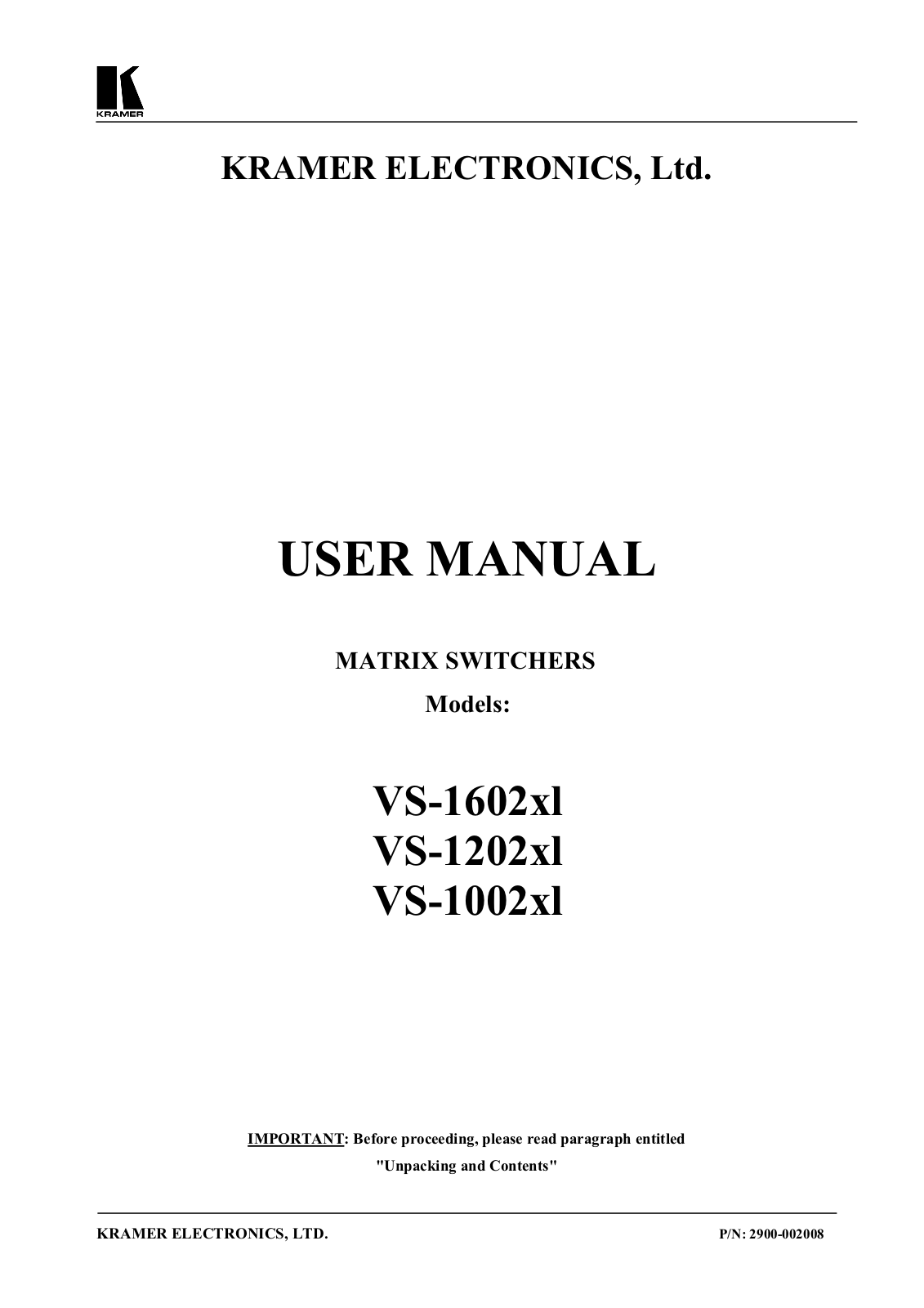 Kramer VS-1002xl User manual - ManualMachine.com