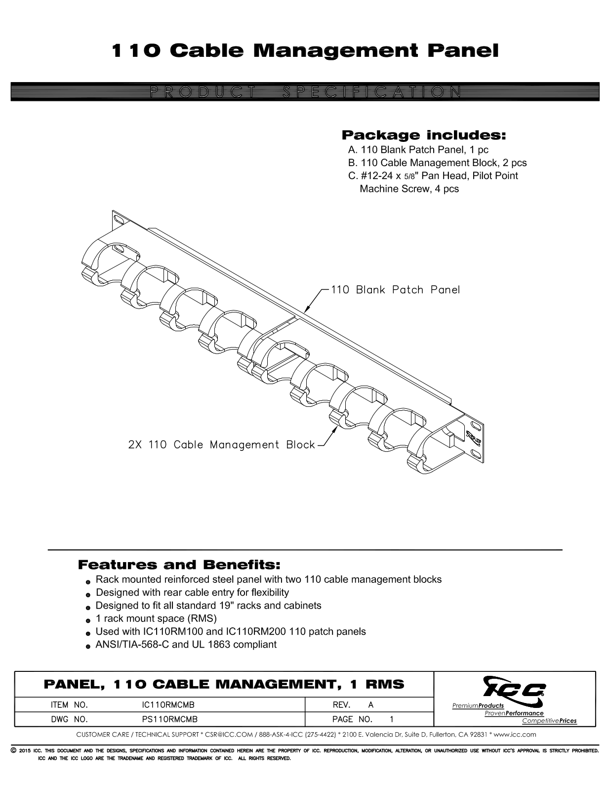 ICC IC110RMCMB Specsheet