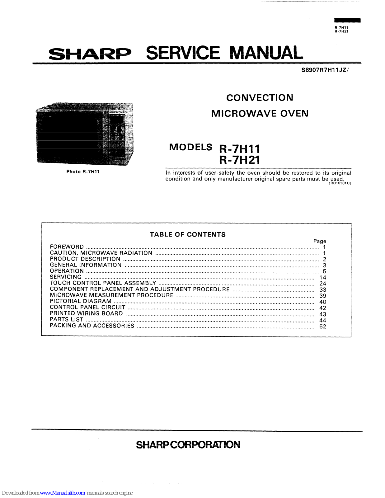 Sharp R-THY11, R-7H11, R-7H21 Service Manual - ManualMachine.com