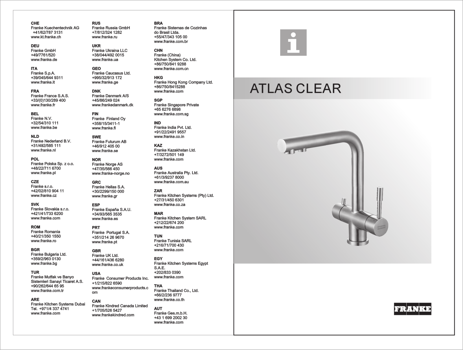 FRANKE ATLAS CLEAR User guide - ManualMachine.com